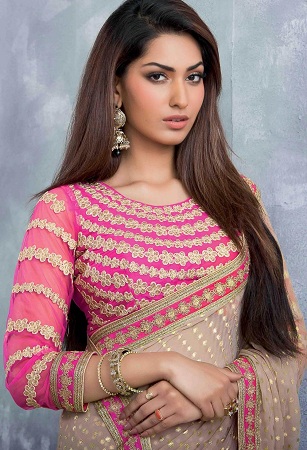 Gorgeous & Elegant Satin Georgette Silk Sari Saree Blouse Material Included