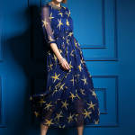 Blue Printed Polyester Long Dress