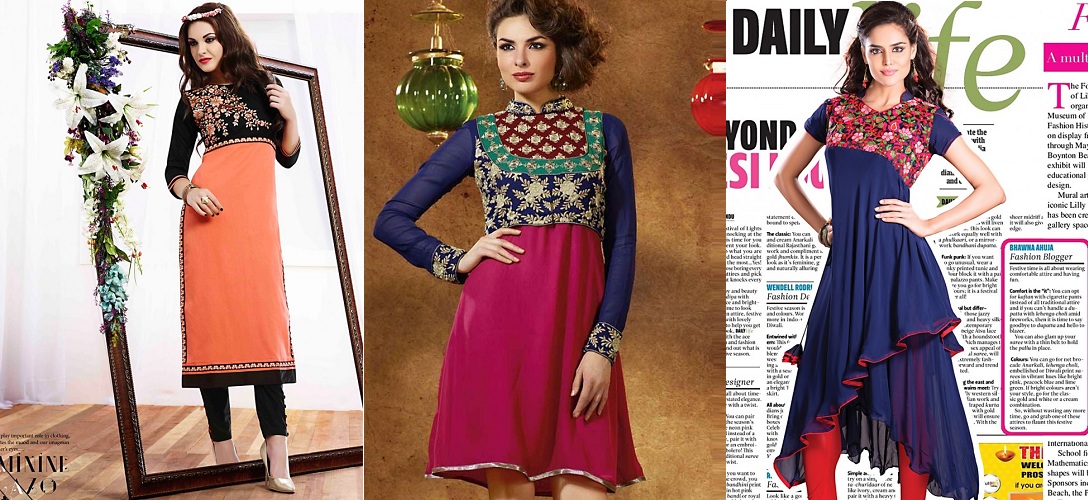Shop Multicolored Digital Printed Georgette Kurti Festive Wear Online at  Best Price | Cbazaar
