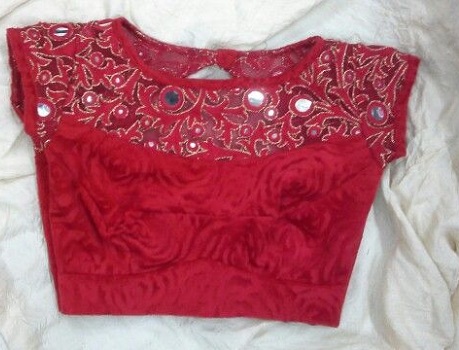 Boat neck blouse design with sequins