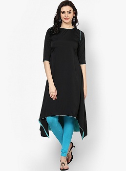 Abhishti Black Art Solid Three Fourth Sleeve Crepe Kurti