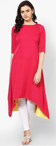 Abhishti Pink Art Crepe Boat Neck Kurti