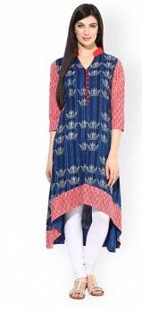 Aks Blue Printed Mandarin Collar Kurti