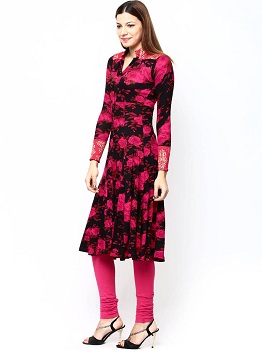 Black and Pink Classy Floral Printed Kurti