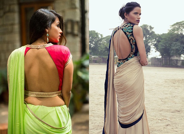 Deep Cut Backless Blouse Design