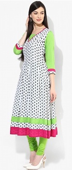 Green Printed Rose-Pattern A-line Kurti