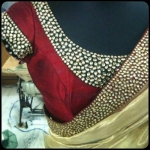 Kundan work on silk blouse