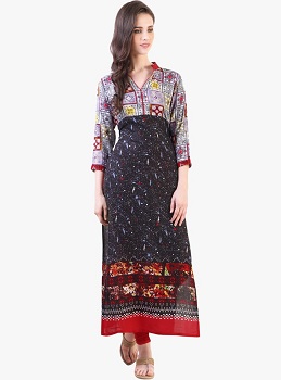 Libas Black Printed Ankle Length Three Fourth Sleeve Kurti