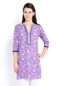 Lilac Coloured Cotton Floral Kurti