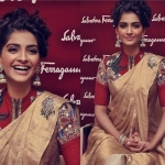 Sonam kapoor in plain beige saree with front zipped blouse