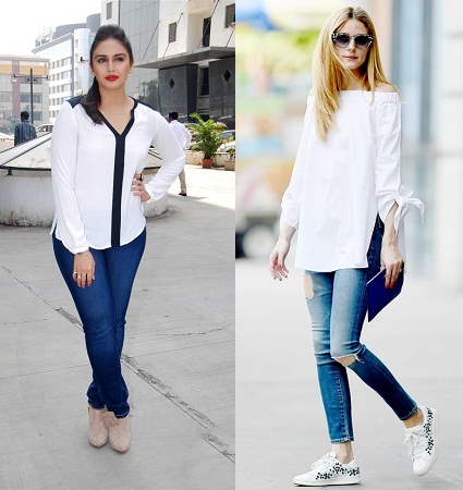 White Kurti with Denims