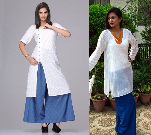 White Kurtis with Flare Pants