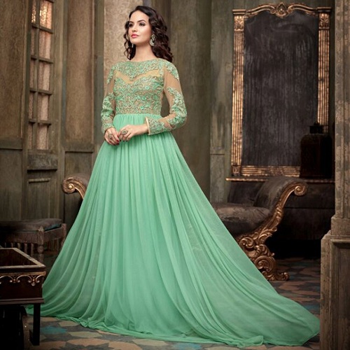 mint green anarkali