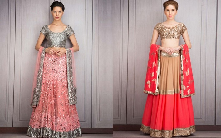 Mirror and Crystal Work Lehengas