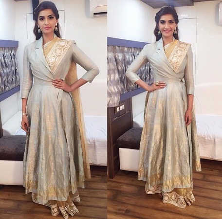 Sonam Kapoor in Angrakha Jacket over a saree