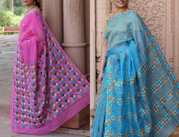 cotton phulkari saree