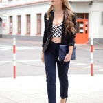 Crop top with high waist tight pants and blazer