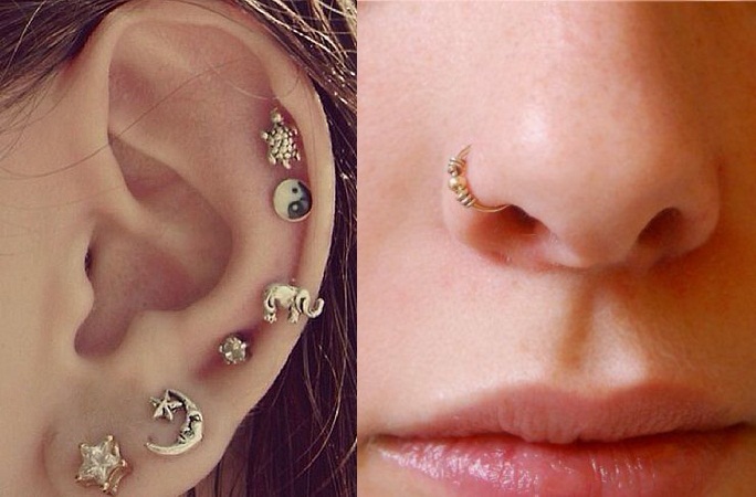 nose stud in ear