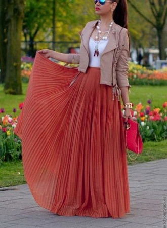 Long skirt crop top on sale jacket