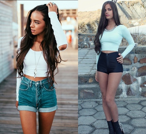 Long Sleeve Crop Top With High Waisted Shorts