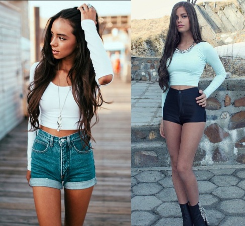 long sleeve crop top and shorts