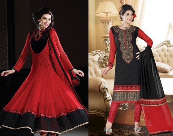 Salwars with red and black