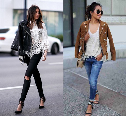 Leather Jacket With Lace Top