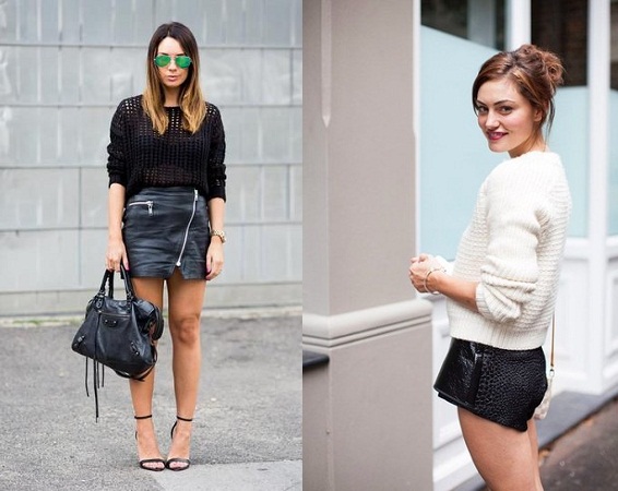 Leather Shorts With Knit Sweater