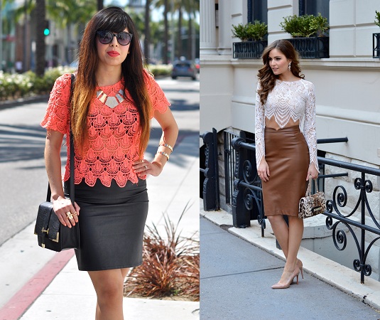 Leather Skirt And Lace Crop Top