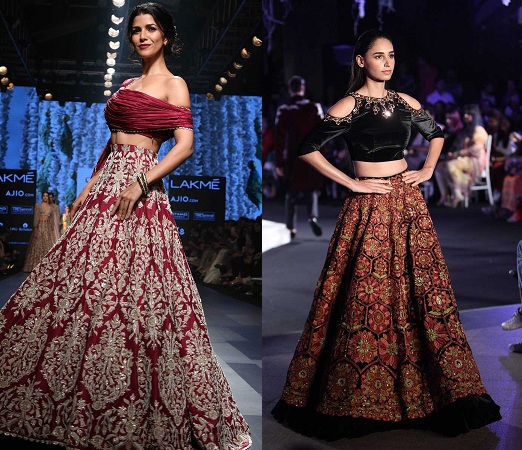 Off-shoulder blouse with lehenga