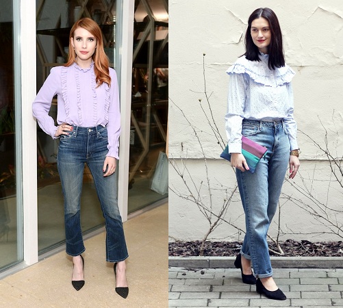 Ruffled Shirt And High Waist Jeans