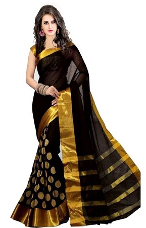 Cotton Saree With Gloden Silk Border