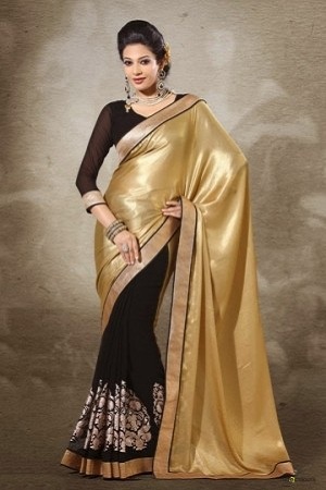 Viscose Satin Gold Georgette Saree