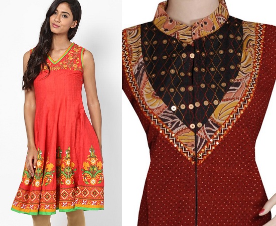 V-Neck And Chinese Collar Kurties