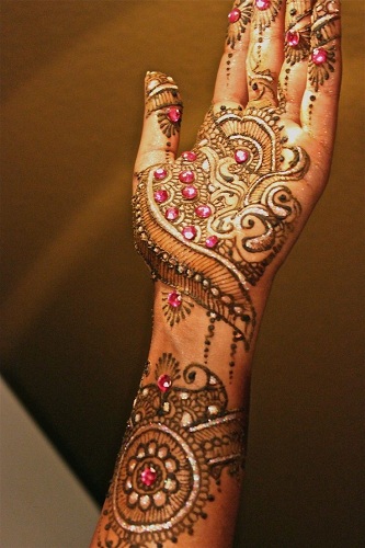 Glitter Mehendi Design with Stonework