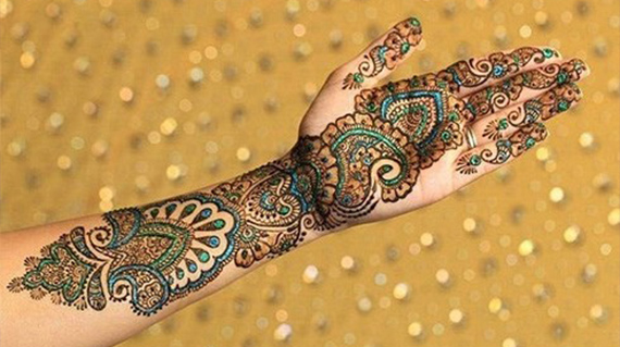 Multi Colored Mehendi Design For Full Hands