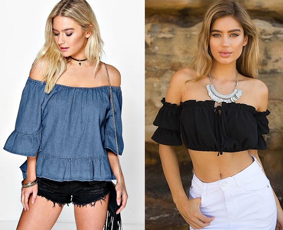 Off Shoulder Ruffled Tops With Neckpiece