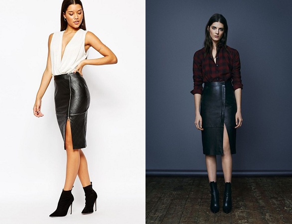 Faux Leather Sexy Slit Skirts