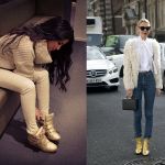 Golden Shoes With Cream Color Sweaters