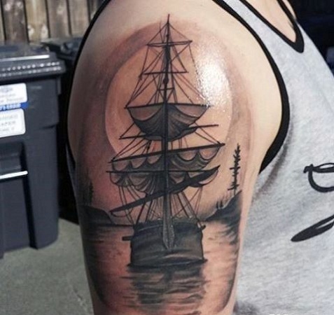 Sea and Ship Tattoo