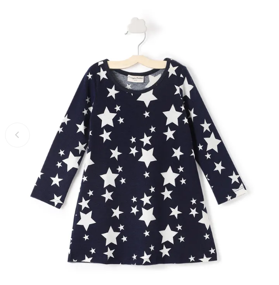 Stars Print Full Sleeves Navy Dress