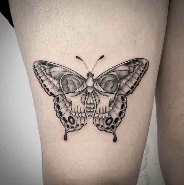 Art skull butterfly tattoo Hand pencil drawing on paper Stock  Illustration  Adobe Stock