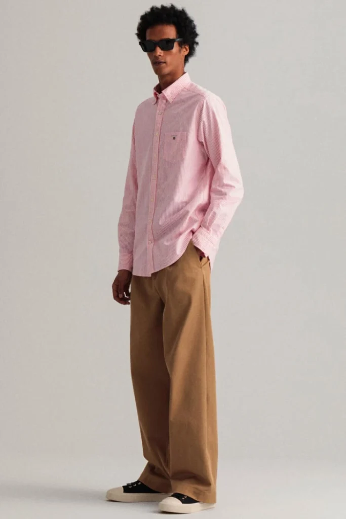 Wear pastel hues with your brown pants 